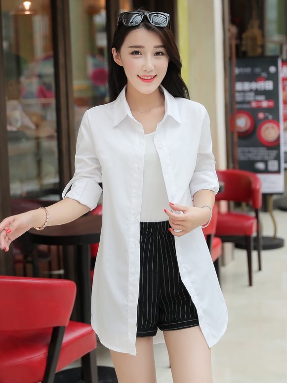 長版女白襯衫韓版,平價OL上班族學生長袖襯衫wcps118