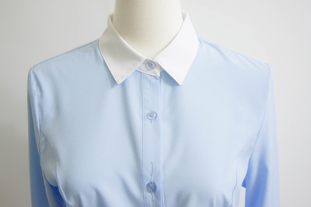 修身顯瘦OL襯衫 韓版工作服(藍衣白領)wcps61