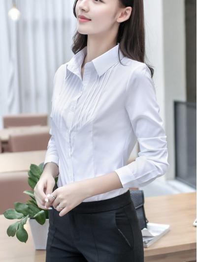 女白襯衫 OL服裝胸口摺紋(長袖)wcps36